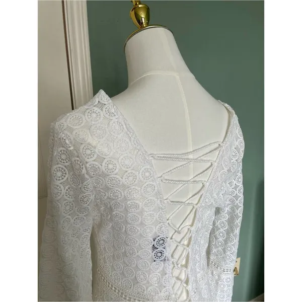 Vici Crochet Unlined Long Sleeve Maxi Dress Size S White Bridal Honeymoon - Image 6