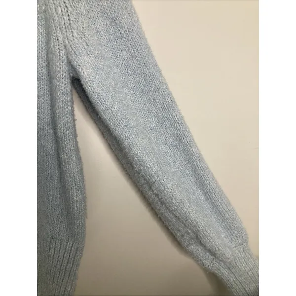 Maeve Anthropologie Sweater Womens M Light Blue Ribbed Collar Ribbed Cuffs - Image 5