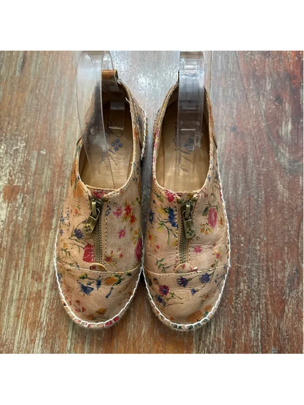 Patricia Nash Neria Floral Leather Front Zip Espadrille Sneakers Tan Multi Sz 6 - Image 5