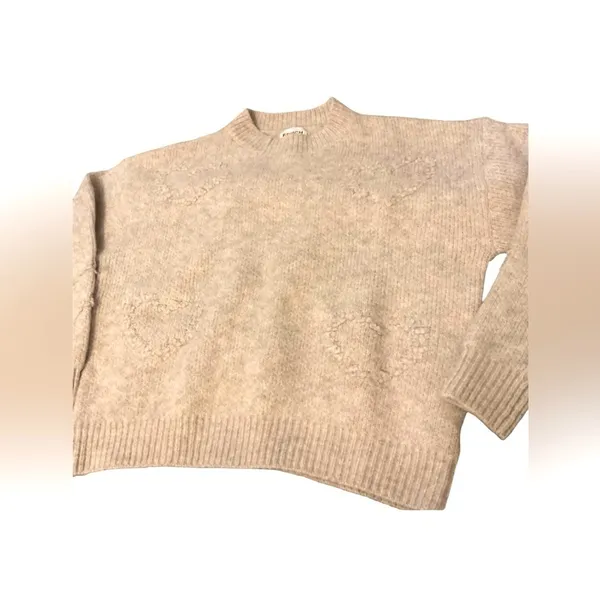 FRNCH Paris Cream Textured Heart Knit Crewneck Sweater Medium - Image 2
