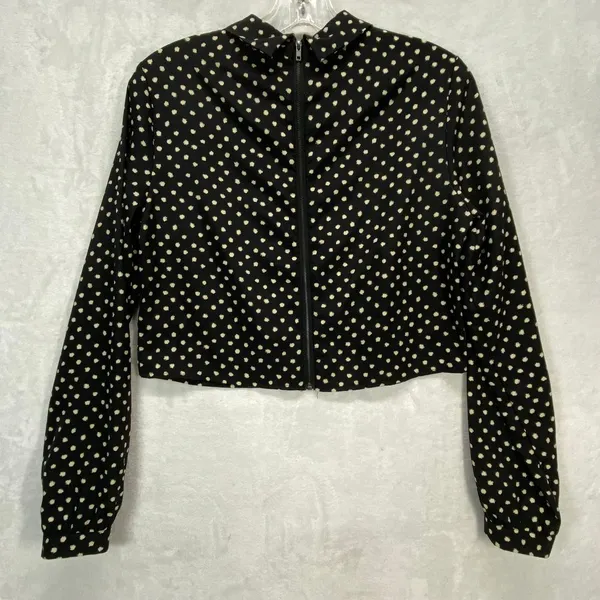 Coincidence & Chance Crop Top S‎ Black Cream Polka Dot LS Mock Neck Blouse - Image 8