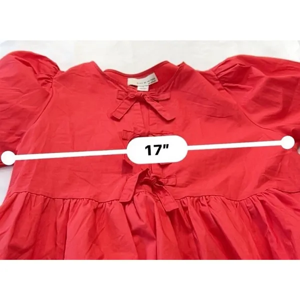 Band Of The Free Scarlet Red Bow Mini Dress Tie Front Boho Coquette Medium - Image 11