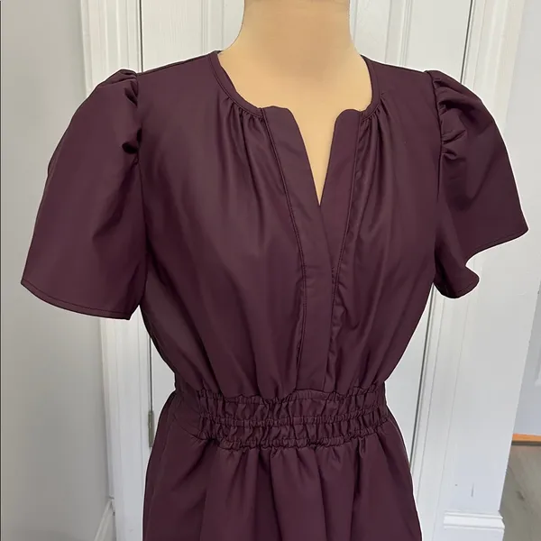 THML Maroon Faux Leather Tiered Maxi/Midi Dress - Image 5