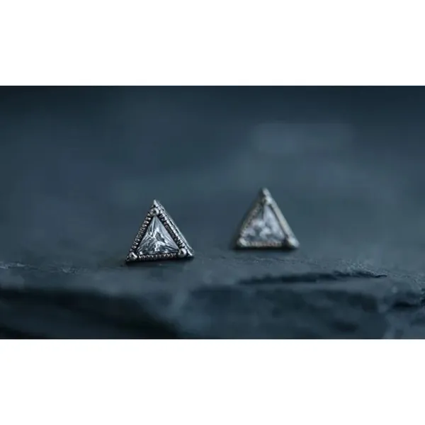 NEW Unisex Simulated Diamond‎ 925 Sterling Silver Triangle Stud Earrings - Image 11
