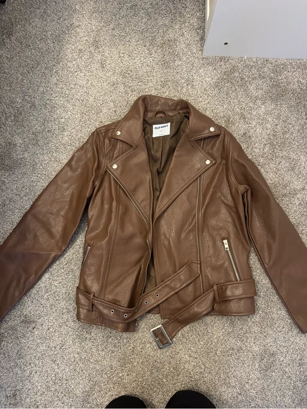 Old Navy Brown Faux Leather Belted Moto Jacket - Image 2