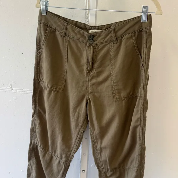 Calvin Klein Jeans Womens Brown Linen Blend Cropped Utility Cargo Pants Size Sm - Image 3