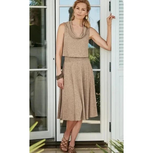 Soft Surroundings XL Tall Blue Kerry Dress Sleeveless Cowl Neck Smocked Waist - Image 9