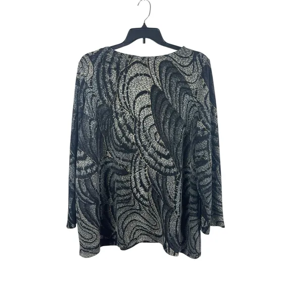 Maggie Barnes 3X Black Sheer Mesh Lace Top Abstract Print Plus Size Office - Image 2