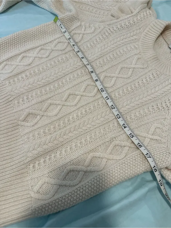 Madewell Hollydene Sz:M Merino Wool ruffle shoulders cream cable-knit sweater. - Image 5