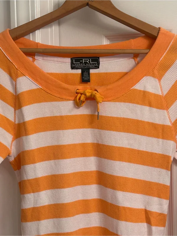 L.R.L. Lauren Ralph Lauren Orange & White Striped Top - Image 2