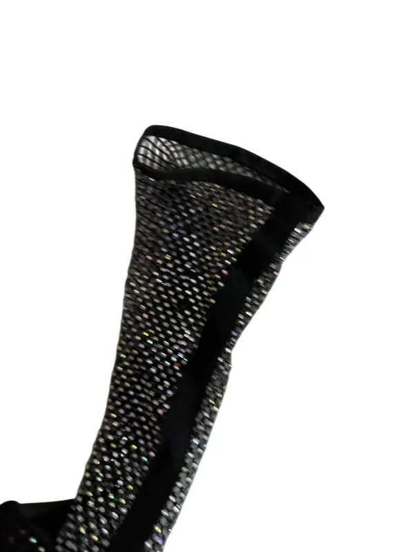 BLACK Mesh Rhinestone Pull On Boots Size JPN 24.5 / US 8.5 - Image 3