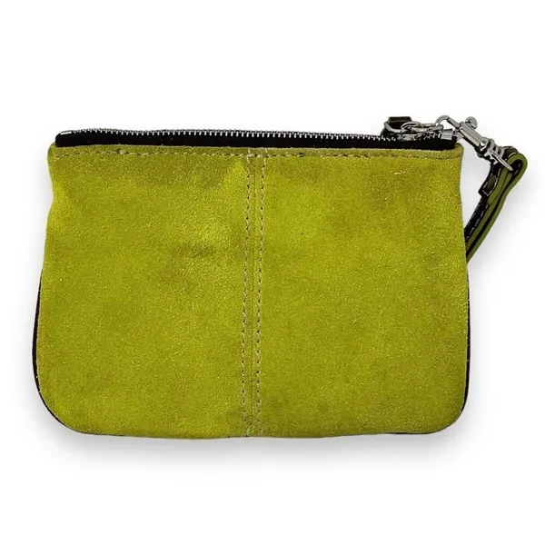 Levenger Wristlet Wallet Lime Green Suede with Brown Leather Trim and Buckle - Image 10