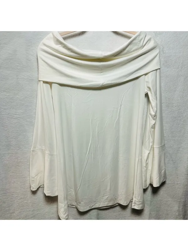 Women’s White Off-the-Shoulder Long Sleeve Foldover Top Size Small - Image 3