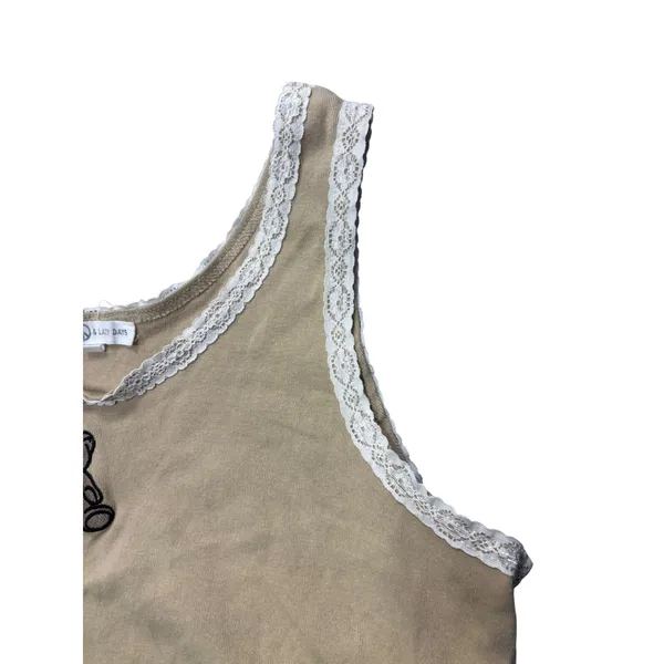 Love & Lazy Days Tank Top XL Teddy Bear Tan Lace Trim‎ Cropped Camisole Y2K - Image 4