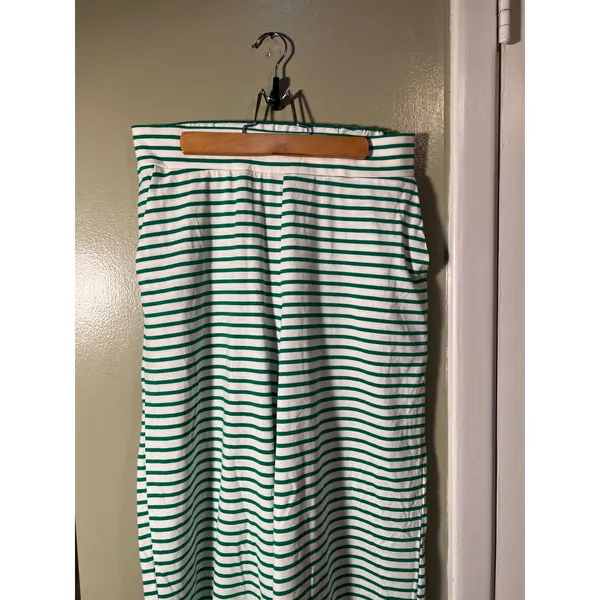 Women's Sz Medium Pull On Lounge Pants White Green Stripes Pockets Elastic Waist - Image 5
