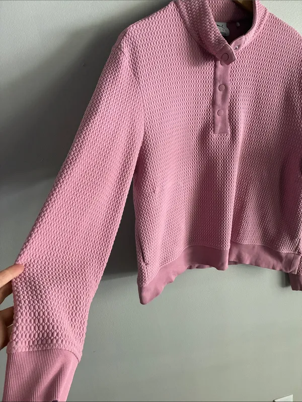 Puma Women’s L Pink Textured Snap Neck Pullover Sweatshirt Athleisure - Image 3