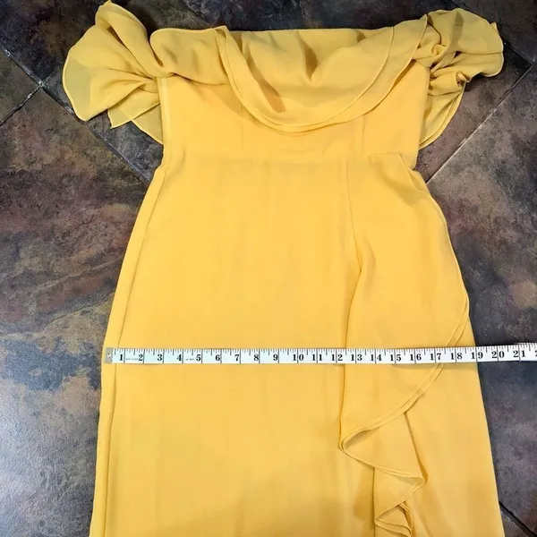 Lovers + Friends Women’s Yellow Strapless Ruffle High Slit in Front Jeadora Gown - Image 6
