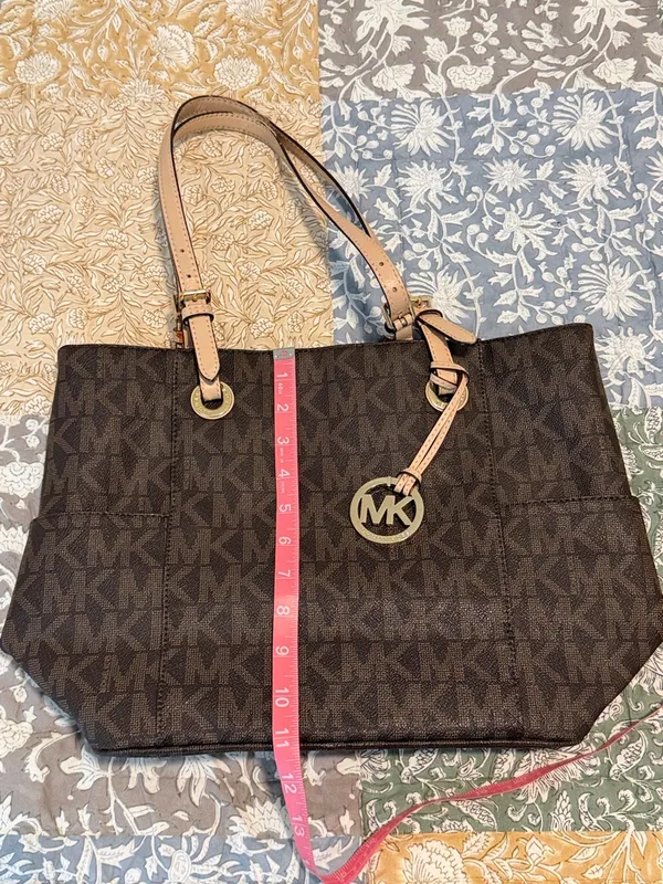Michael Kors Jet Set Tote MK Logo Large Carryall Laptop Bag Brown Tan Gold - Image 7