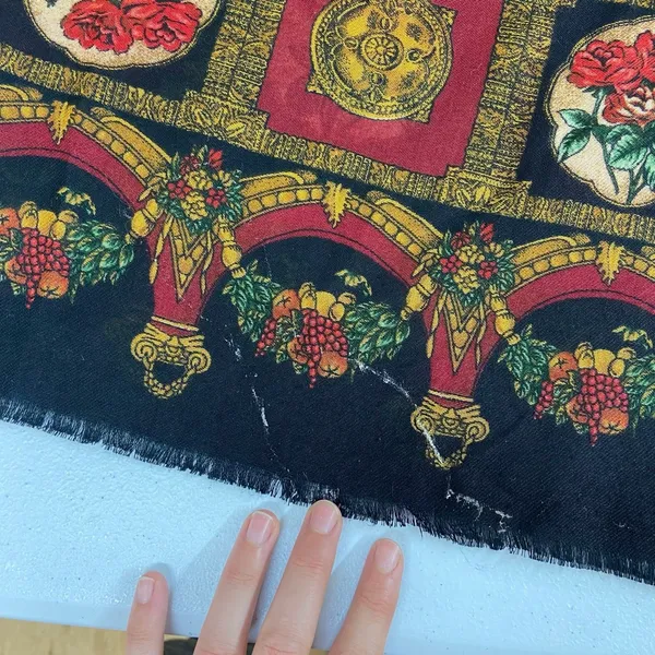 Women's vintage black rose renaissance fruit fringe lightweight fashion scarf‎ - Image 7