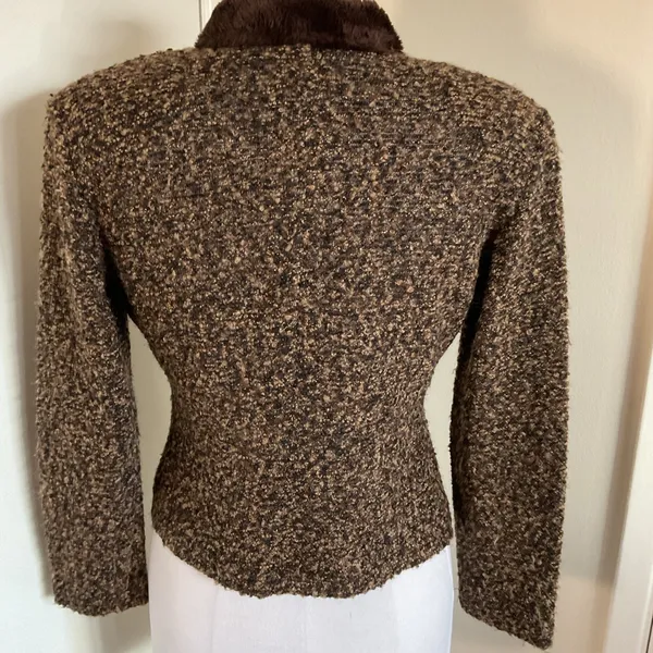 Rabbit Rabbit Rabbit Brown Bouclé Jacket with Faux Fur Trim Size 2 - Image 5