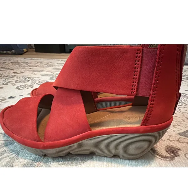 Clarks Clarene Glamor Red Leather Wedge Sandals Size 6 - Image 4