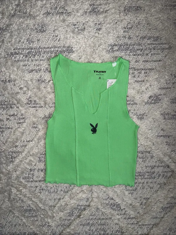 Pacsun x Playboy Green Notched Tank Top - Image 3
