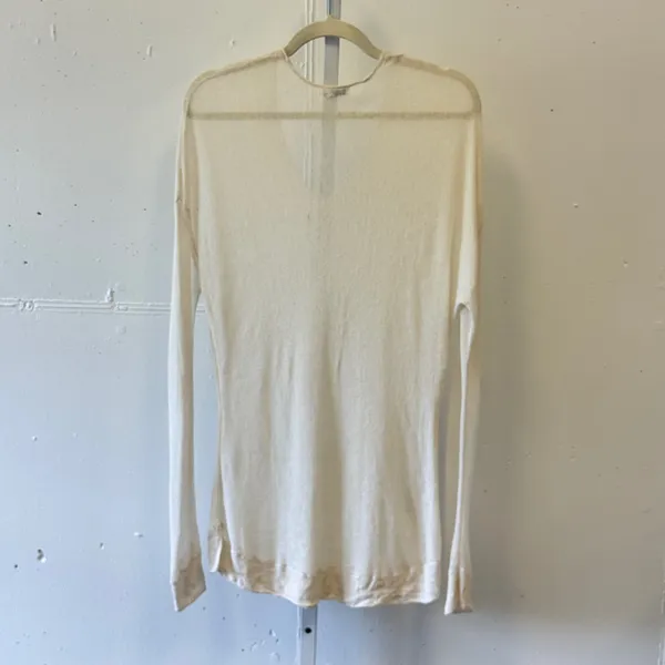 Vince Womens Cream V-Neck Long Sleeve Sheer Knit Top Tunic Size Small Boho - Image 2