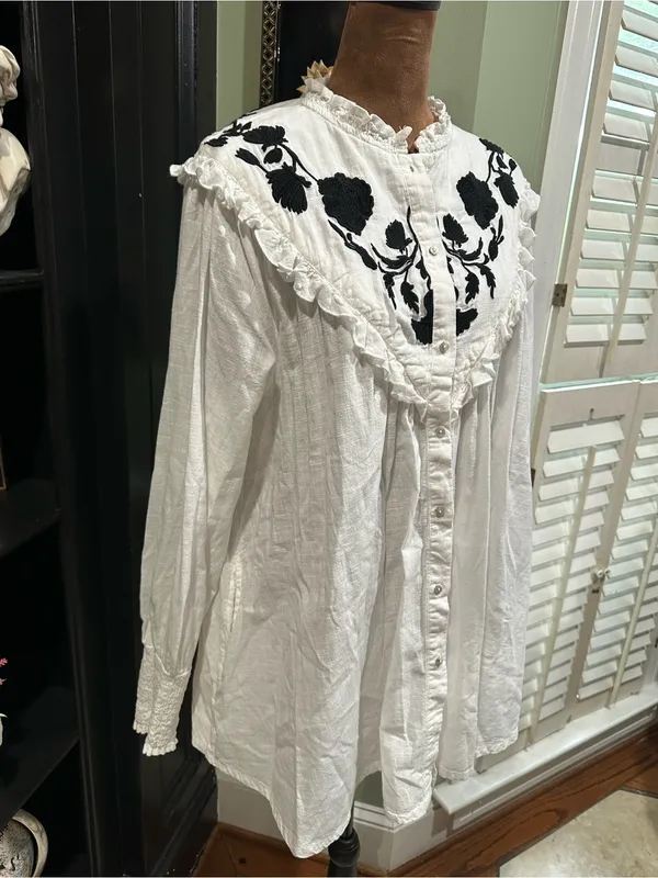 Free People Rose Vines Embroidered Blouse – Ivory Combo – Size Large - Image 4