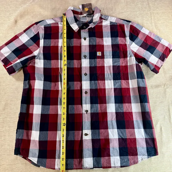 Carhartt Men’s XL Regular Plaid Short Sleeve Button Up Shirt Red Navy NWT - Image 8