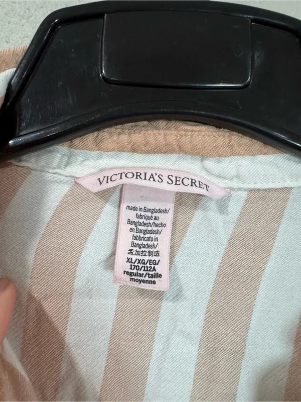 Victoria Secret Striped Wide-Leg Pajama Set- Beige & White - Image 4