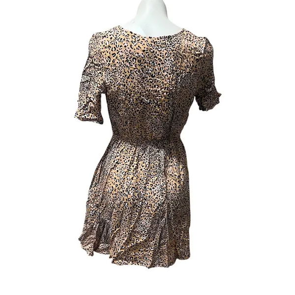 By Together Mini Dress Womens M Beige Leopard Print Tie-Front V-Neck - Image 2