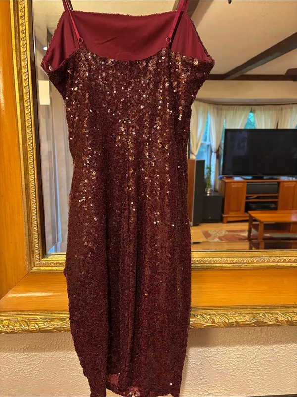 Emerald Sundae Burgundy Sparkly Mini Dress - Size S - Image 5