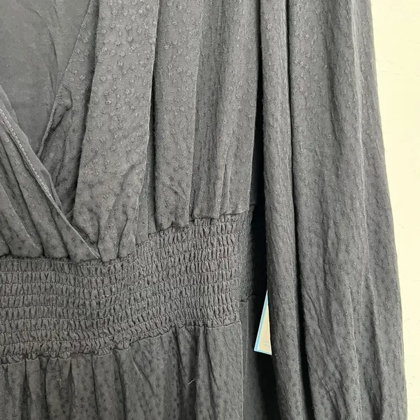 Draper James RSVP Plus 1X Smocked Waist Dress Surplice V-Neck Black‎ Long Sleeve - Image 5
