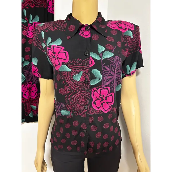 California Krush Womens Floral Mandala 2 Piece Set Black Magenta Rayon Small - Image 2