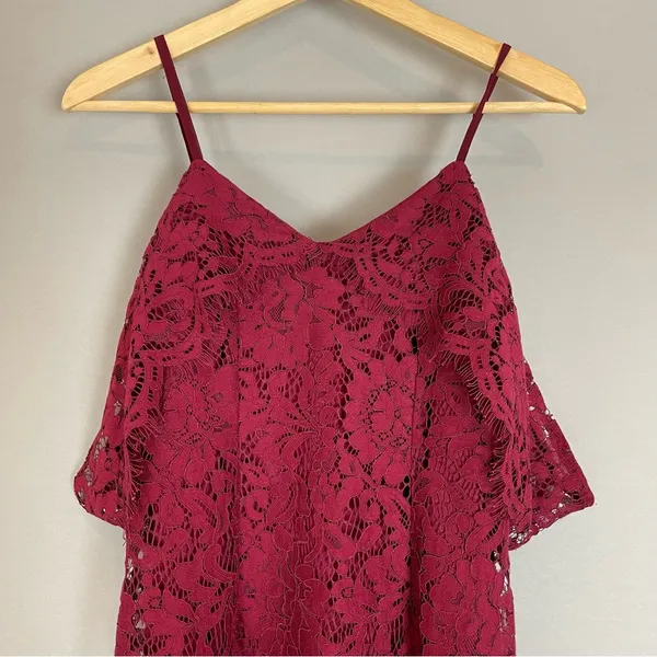 Boohoo Jess Lace Open Shoulder Dress Midi Berry NWT New Cocktail Straps‎ Bodycon - Image 7