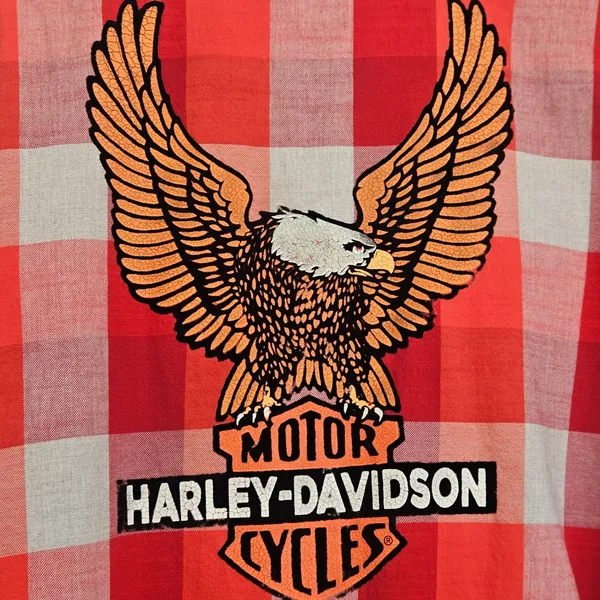 Harley-Davidson Red Plaid Flannel Eagle Graphic Button Down Shirt XL Unisex - Image 9