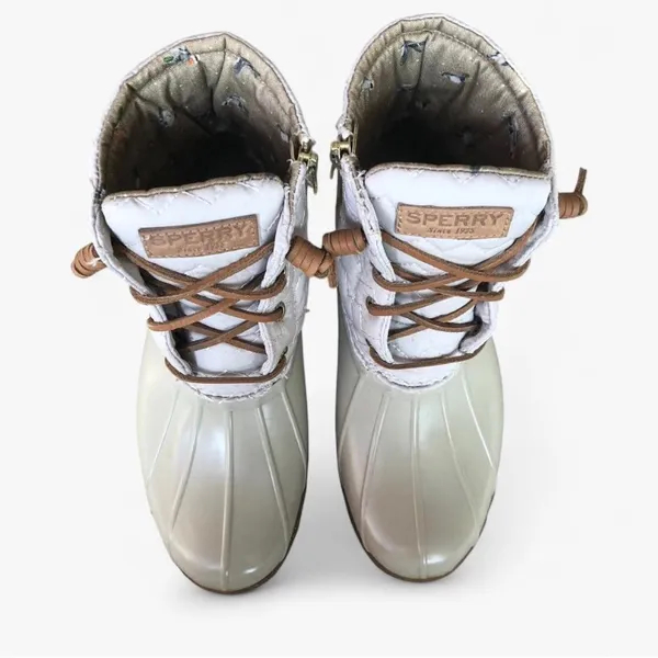 Sperry Women’s Saltwater Chevron Quilt Duck Boots Ivory Size 7.5 - Image 2