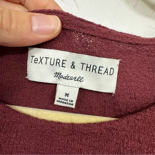 Madewell Texture & Thread Burgundy Knit Puff Sleeve Sweater Womens M Fall Eyelet - Image 5