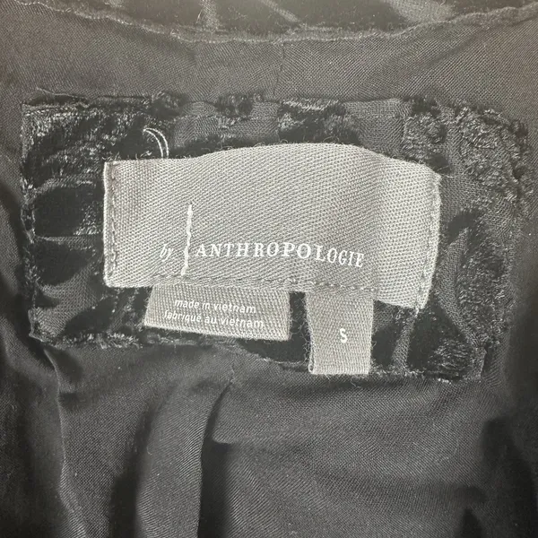 Anthropologie Somerset‎ Mini Dress Womens Small Black Floral Velvet Tiered Vneck - Image 6