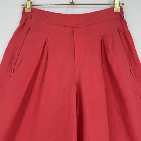 Athleta Playa Linen Wide Crop Pants 4 Passionfruit Coral Pleated Wide Leg Resort - Image 3