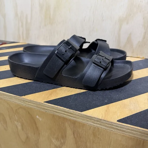 Black Double Strap Slide Sandals Womens Size 11 Buckle‎ Comfort Casual Slip On - Image 4