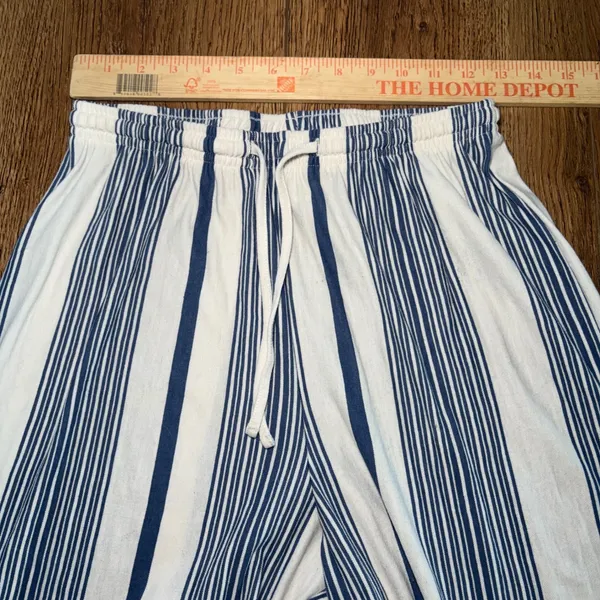 H&M Blue White Striped Wide Leg Pants Womens M Boho casual nautical pull on - Image 6