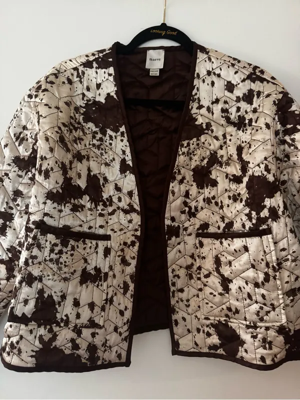 Maeve Cream Quilted Jacket with Brown Splatter - Image 3