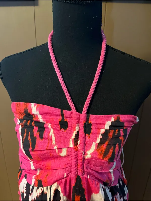 Hot Pink Halter Tiered Strapless Maxi Dress - Image 3