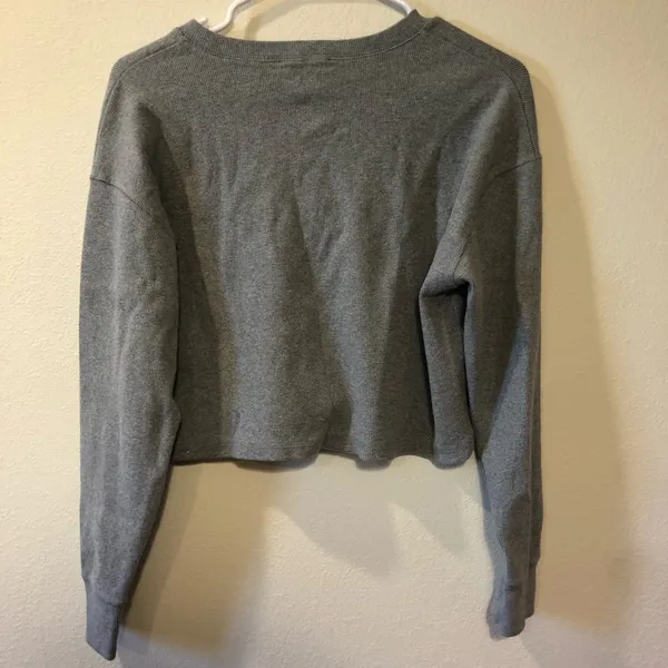 Wilfred Free Mavis Cropped Henley Thermal Heather Gray Womens small - Image 4