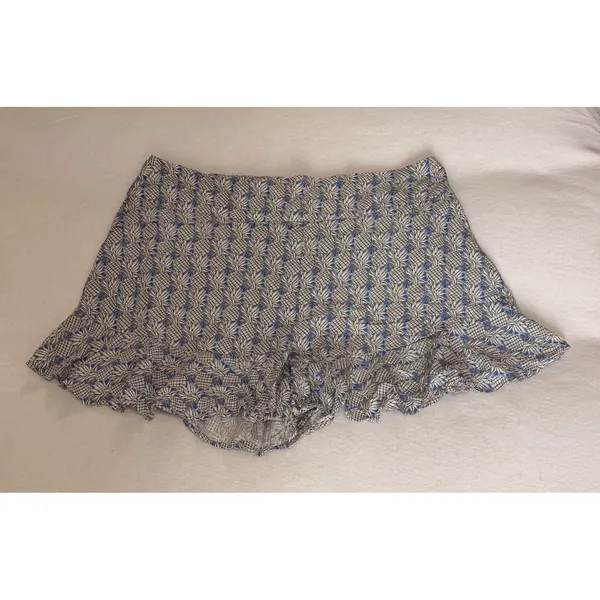Maeve Anthropologie Pineapple Print Ruffle Hem Shorts Blue White Size 12 - Image 3