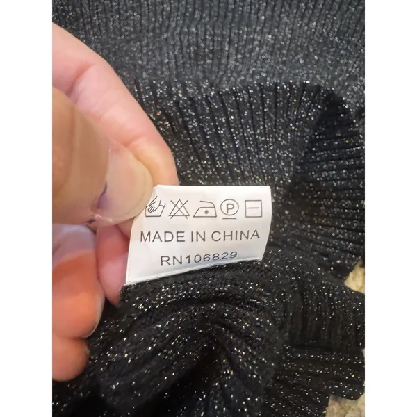 Nancy Yang black ribbed mock neck sweater Studded Size XS Black Multi - Image 9