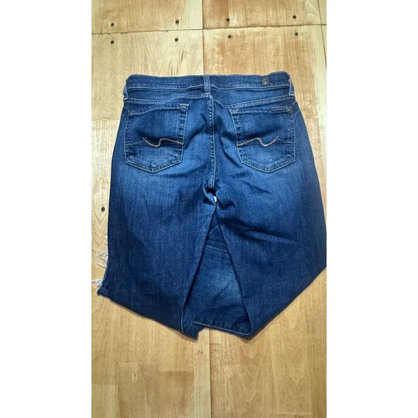 7 For All Mankind Guenevere Dark Wash Raw‎ Hem Straight Leg Jeans Womens Size 27 - Image 5