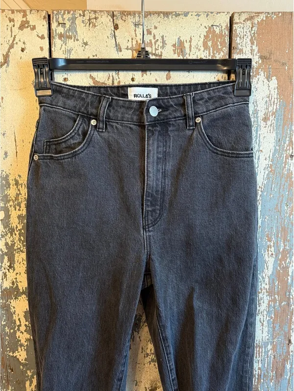 Rolla's High-Rise straight-leg women's jeans washed black distressed, size 27 - Image 2