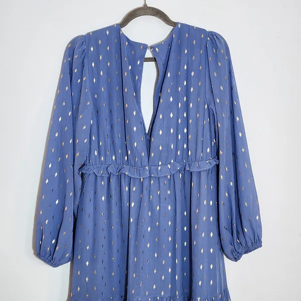 She + Sky Blue and Gold Boho Maxi Dress Size Large Wedding Guest Dress - Image 5
